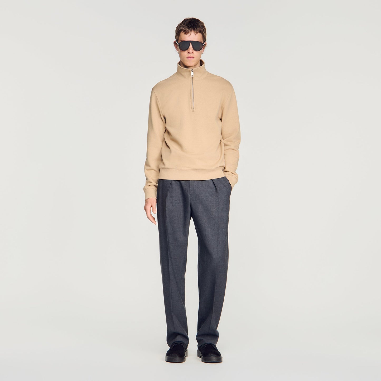 Half Zip Sweater Cotton Sweatshirt Cappucino