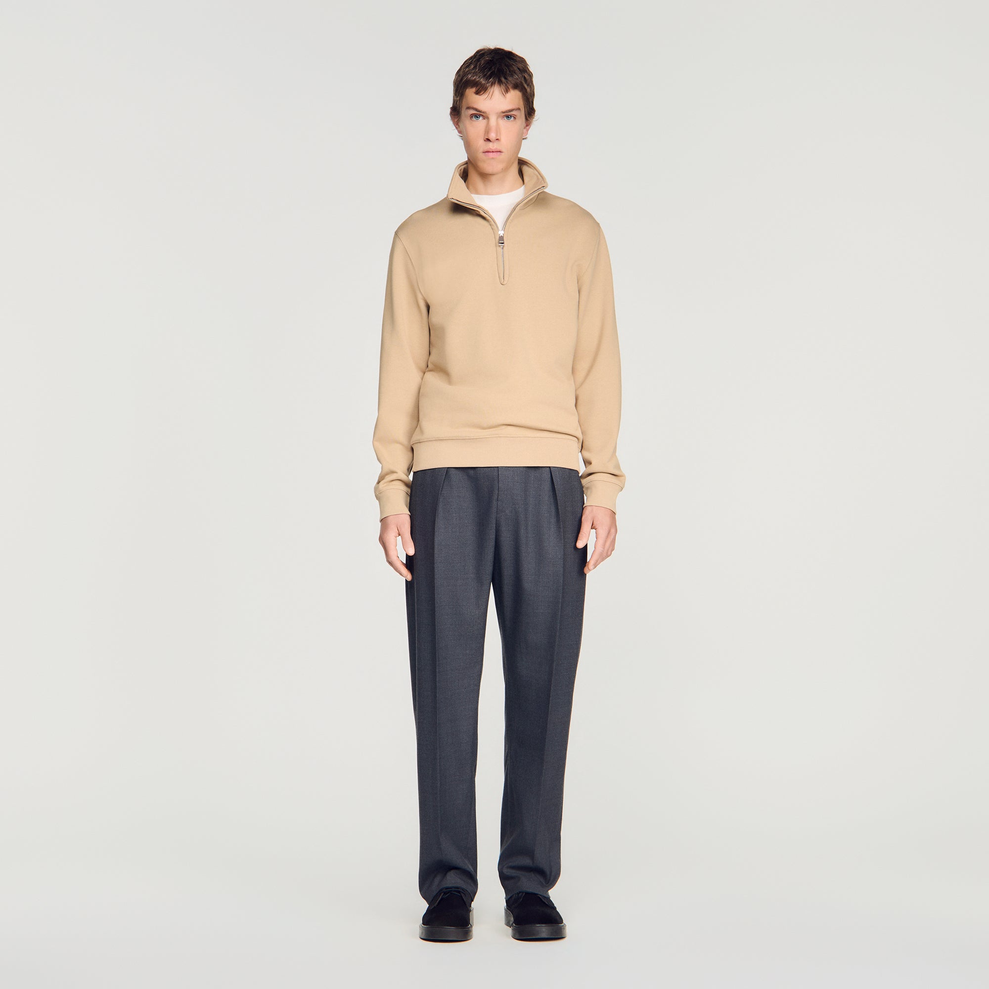 Half Zip Sweater Cotton Sweatshirt Cappucino