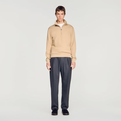 Half Zip Sweater Cotton Sweatshirt Cappucino