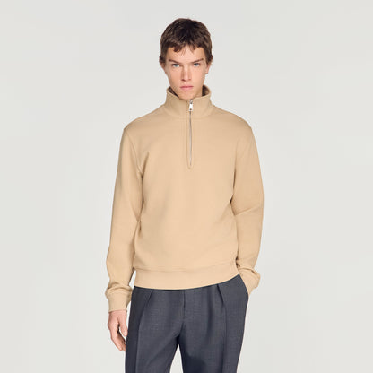 Half Zip Sweater Cotton Sweatshirt Cappucino