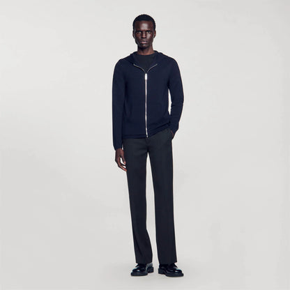 Zipped Cardigan With Hood Navy Blue