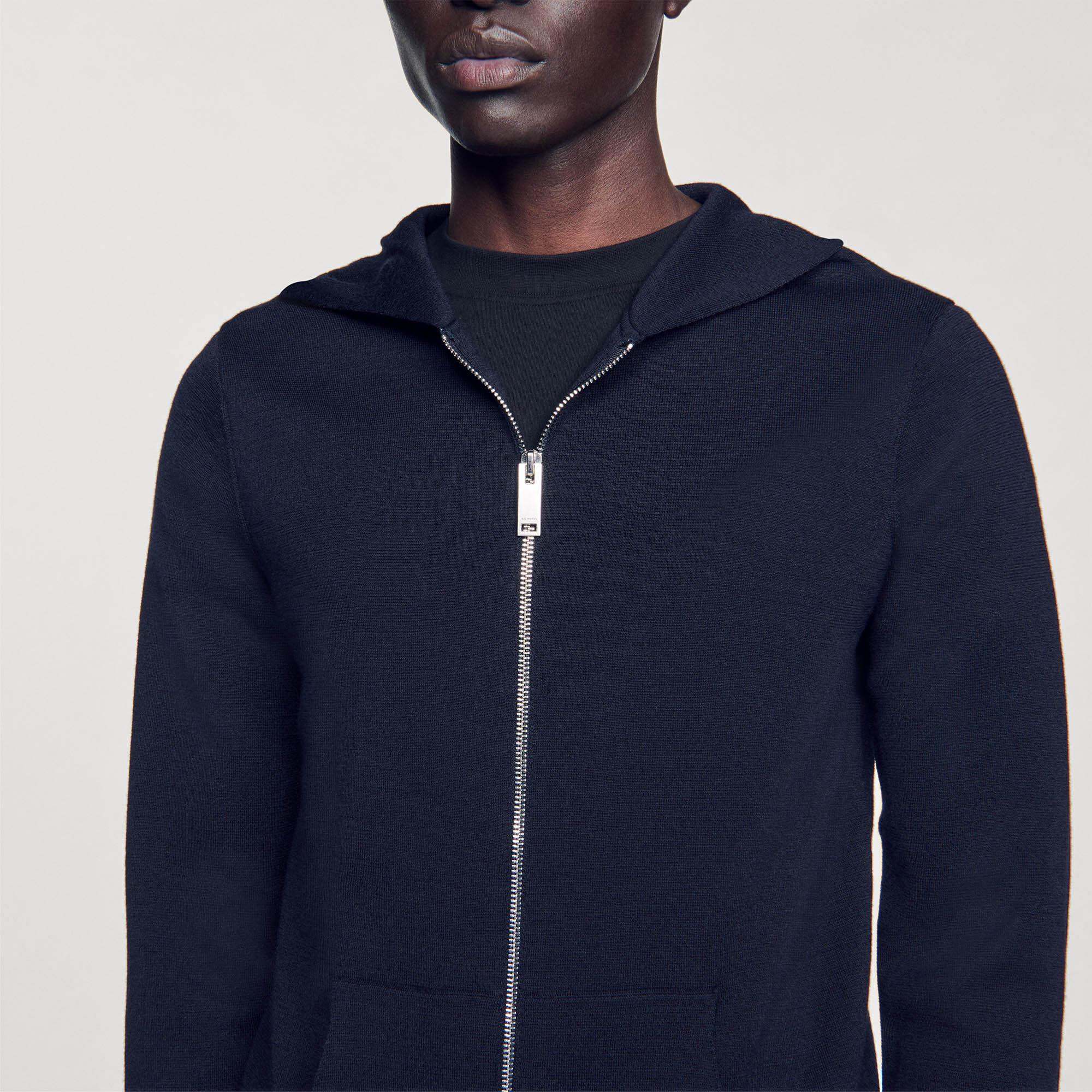Zipped Cardigan With Hood Navy Blue