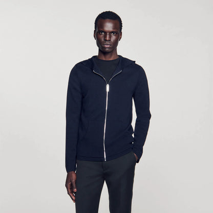 Zipped Cardigan With Hood Navy Blue