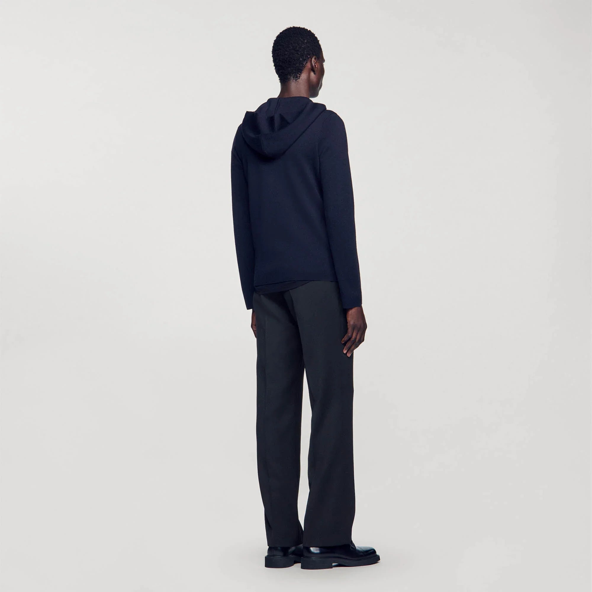 Zipped Cardigan With Hood Navy Blue