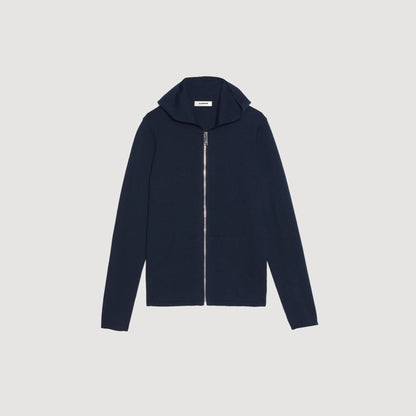 Zipped Cardigan With Hood Navy Blue