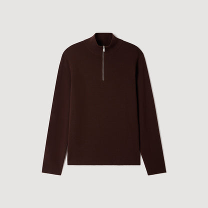 Zip Sweater Wool jumper with zip collar Chocolate