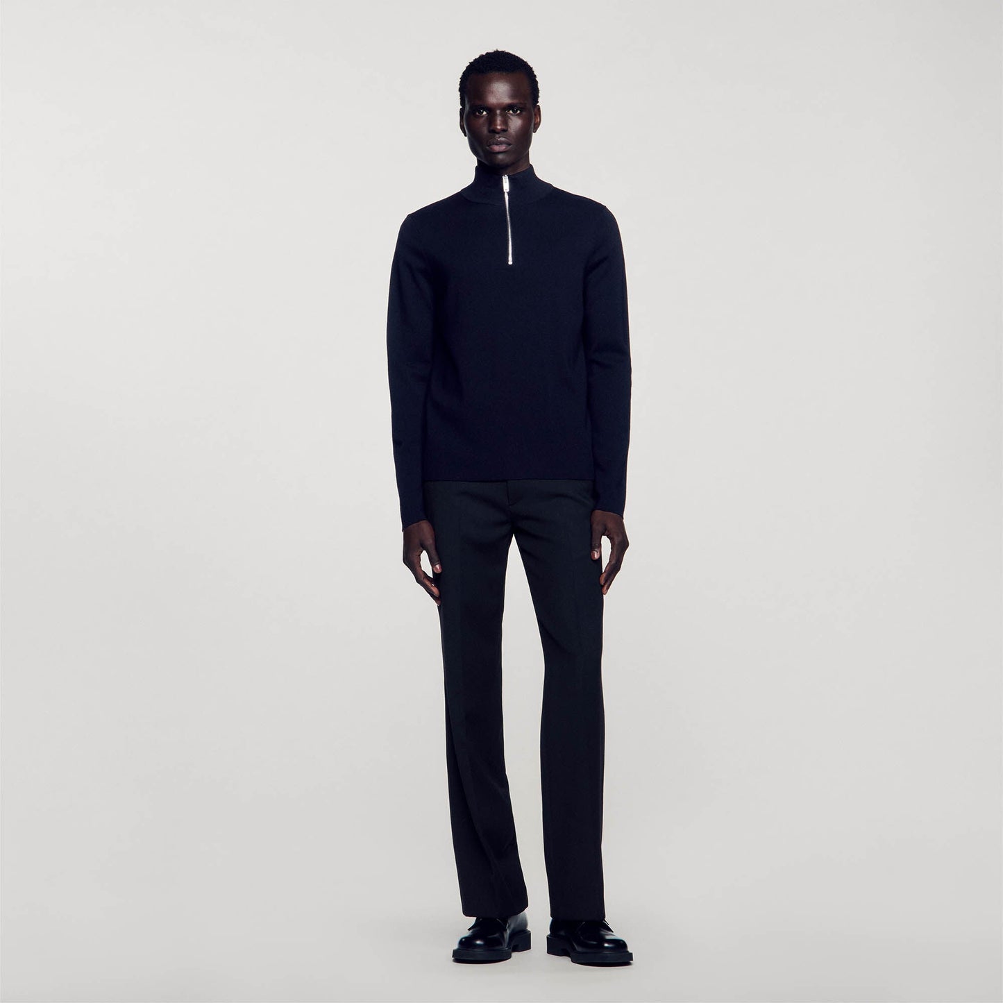 Zip Sweater Wool Sweater With Zipped Collar Carbon Black