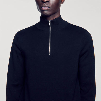 Zip Sweater Wool Sweater With Zipped Collar Carbon Black