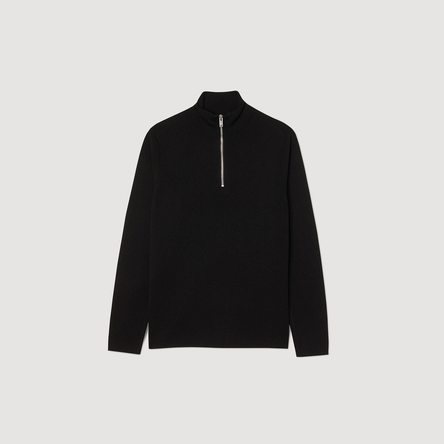 Zip Sweater Wool Sweater With Zipped Collar Carbon Black