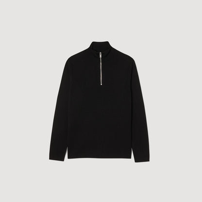 Zip Sweater Wool Sweater With Zipped Collar Carbon Black