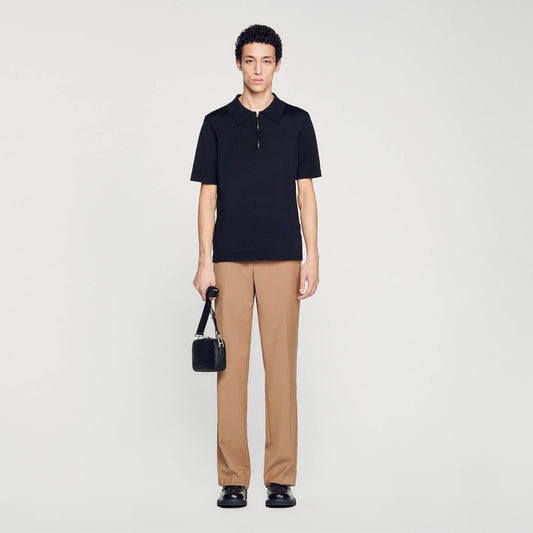 Pablo Zip Knitted Polo Shirt With Zip Collar Black