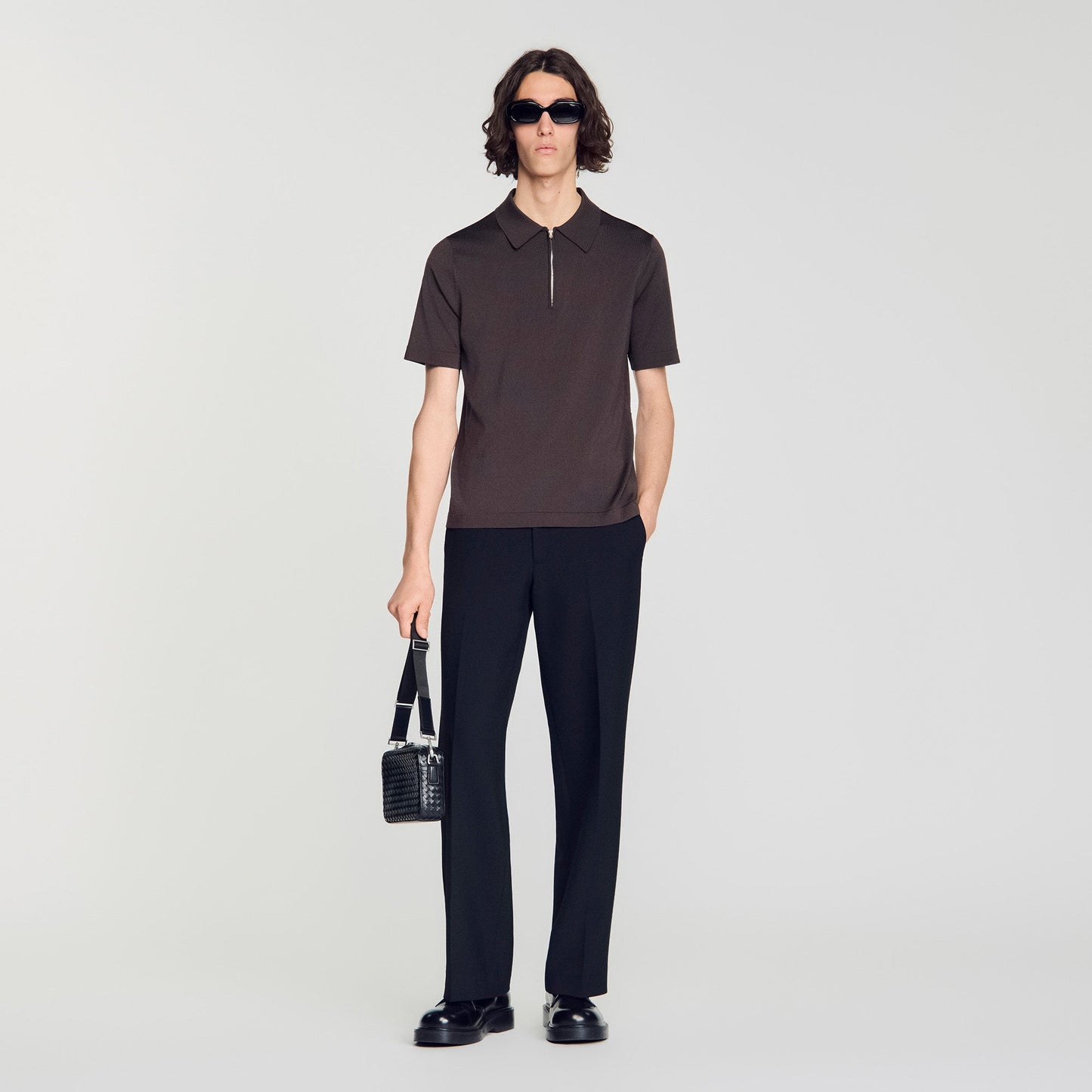 Pablo Zip Zip-up knit polo shirt Chocolate