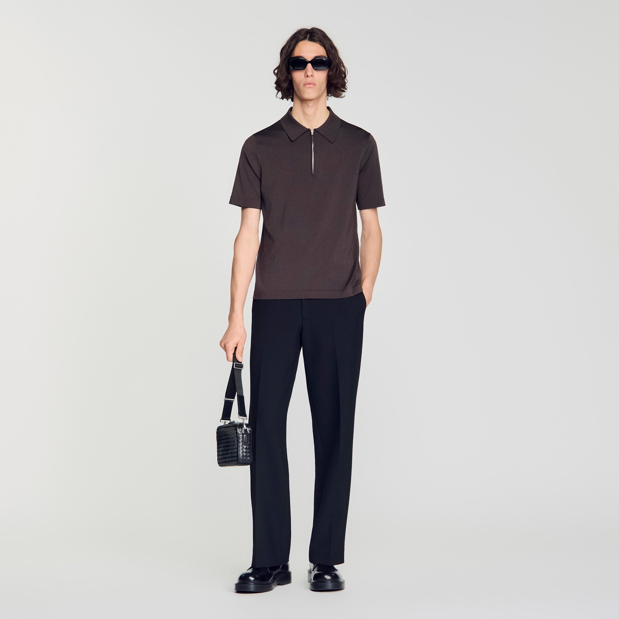 Pablo Zip Zip-up knit polo shirt Chocolate