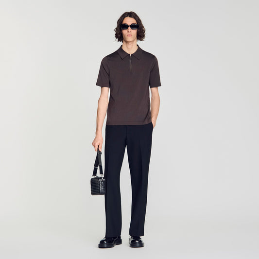 Pablo Zip Zip-up knit polo shirt Chocolate