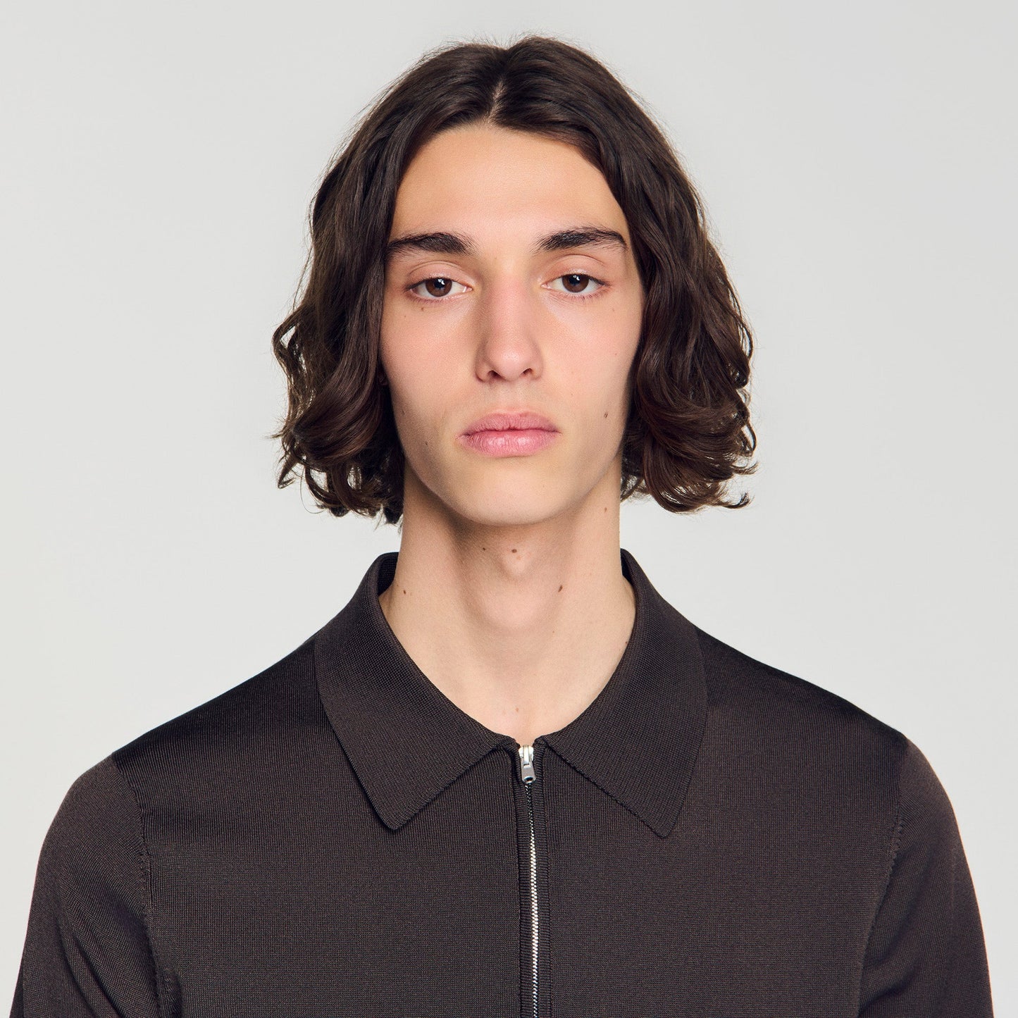 Pablo Zip Zip-up knit polo shirt Chocolate