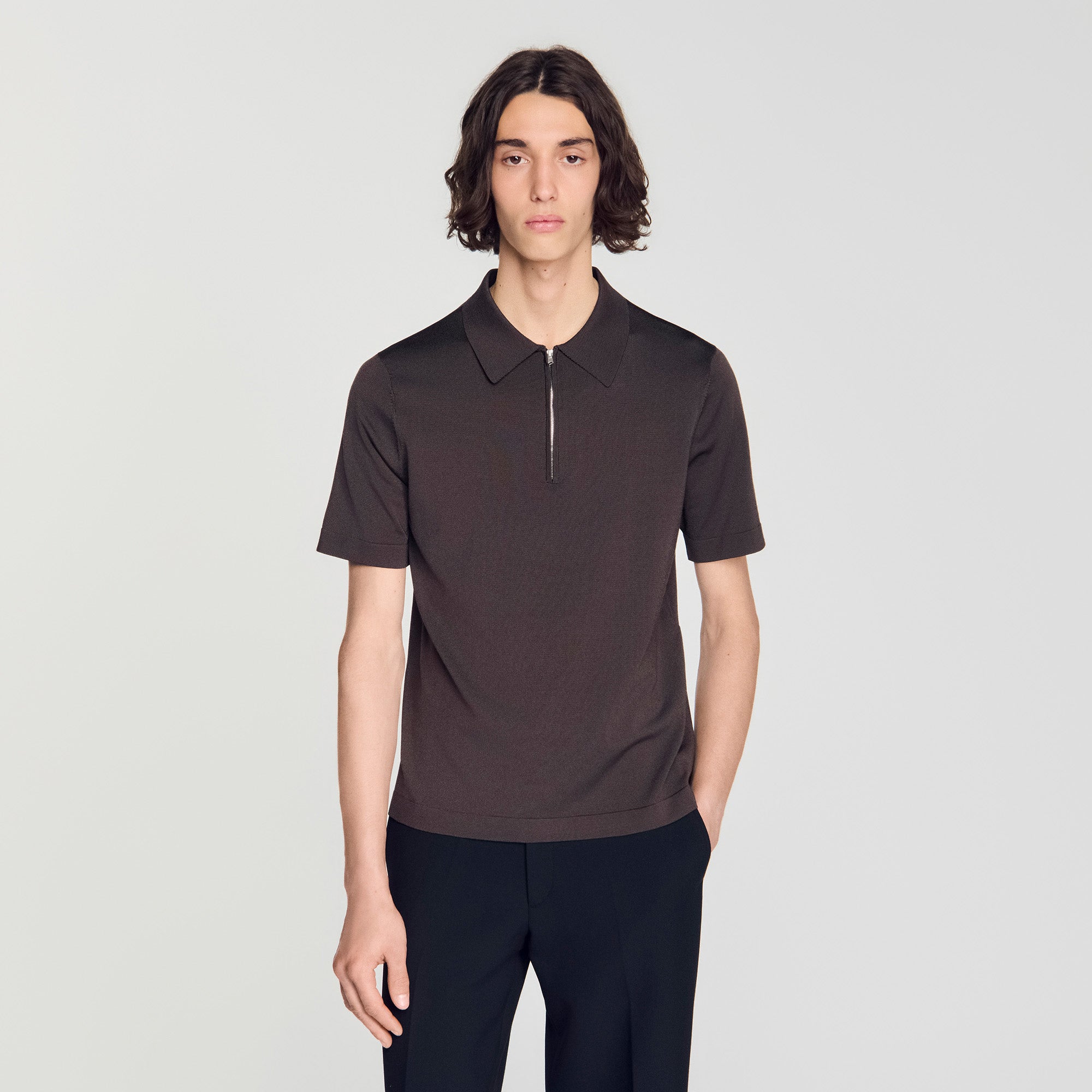 Pablo Zip Zip-up knit polo shirt Chocolate