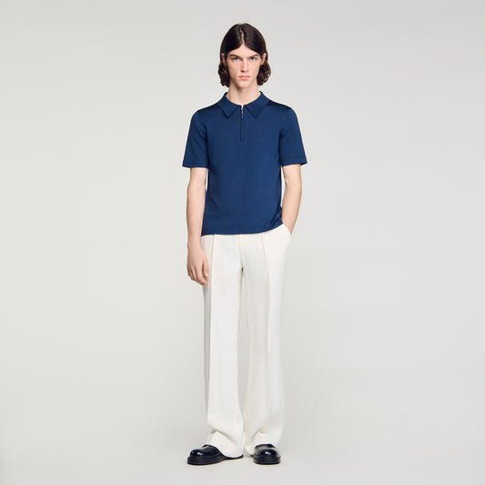 Pablo Zip Knitted Polo Shirt With Zip Collar Royal Blue