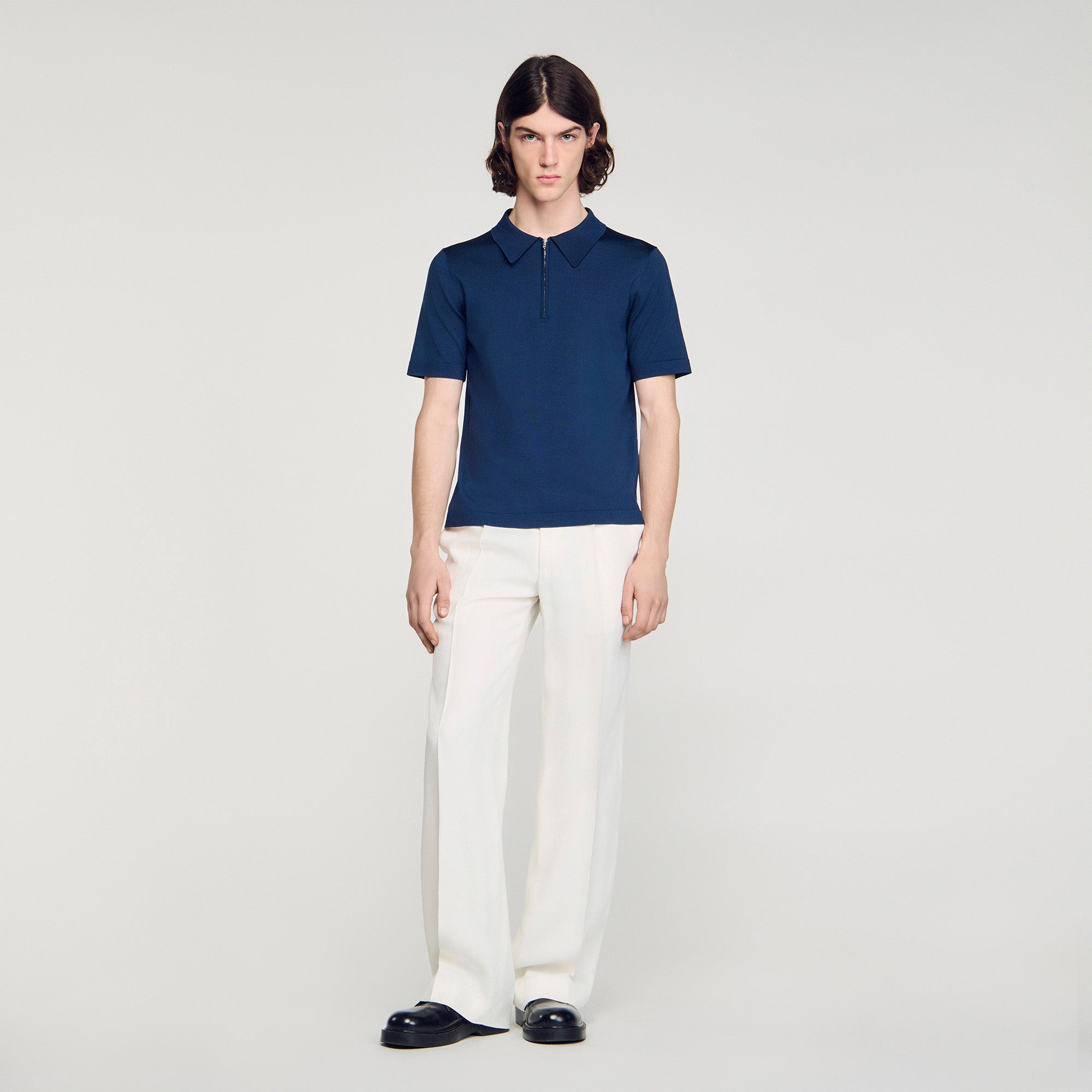 Pablo Zip Knitted Polo Shirt With Zip Collar Royal Blue