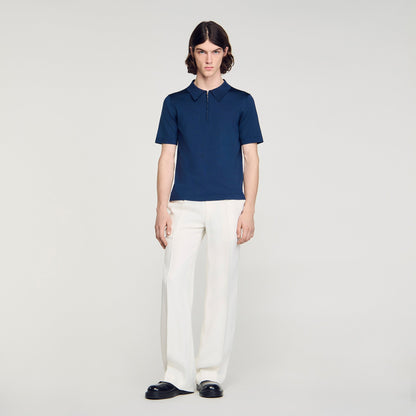 Pablo Zip Knitted Polo Shirt With Zip Collar Royal Blue