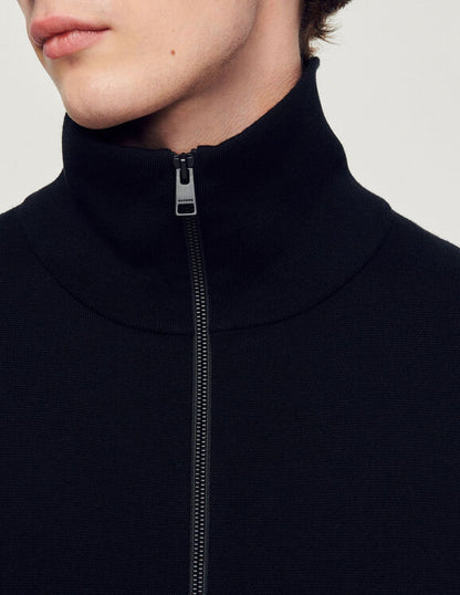 Trucker Cardigan Zip-Up Wool Cardigan Black