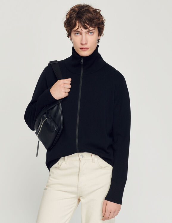 Trucker Cardigan Zip-Up Wool Cardigan Black