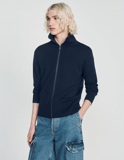 Trucker Cardigan Zip-Up Wool Cardigan Navy Blue