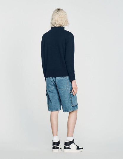Trucker Cardigan Zip-Up Wool Cardigan Navy Blue