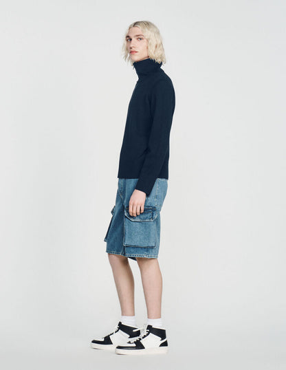 Trucker Cardigan Zip-Up Wool Cardigan Navy Blue