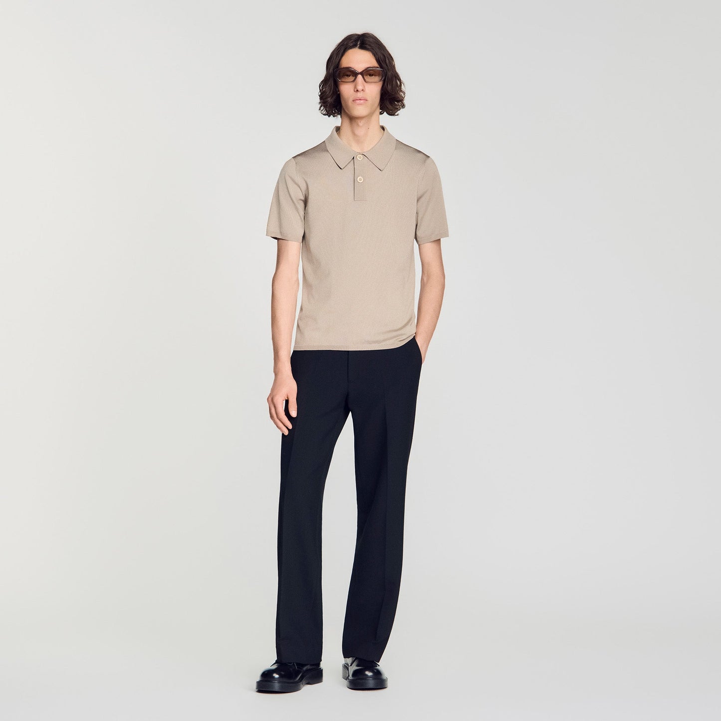 Pablo Short-sleeve knitted polo shirt Light Taupe