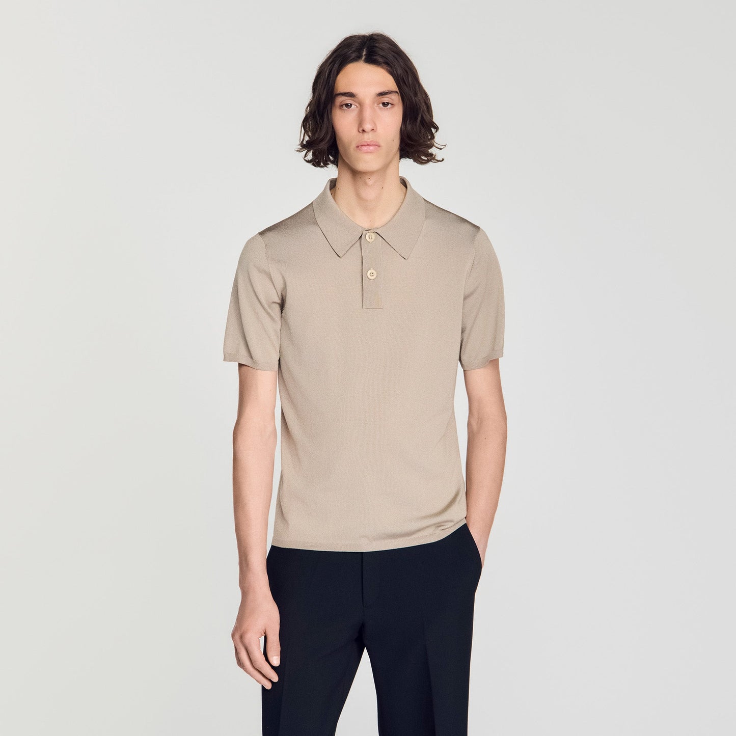 Pablo Short-sleeve knitted polo shirt Light Taupe