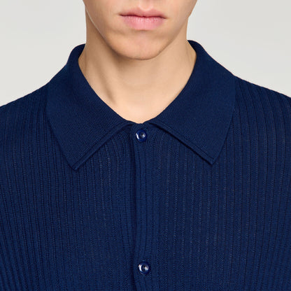 Cardigan Adam Rib Knit Shirt Royal Blue