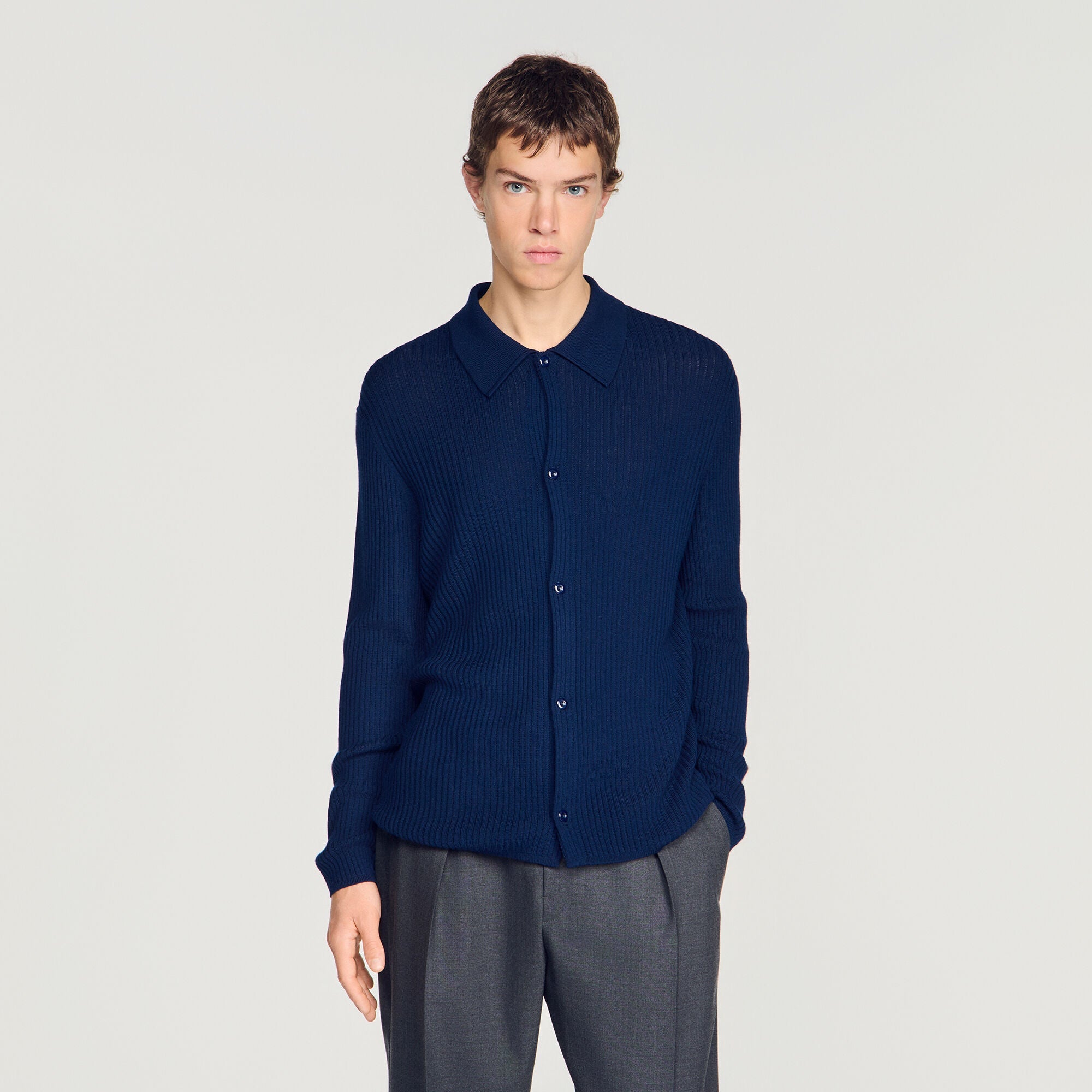 Cardigan Adam Rib Knit Shirt Royal Blue