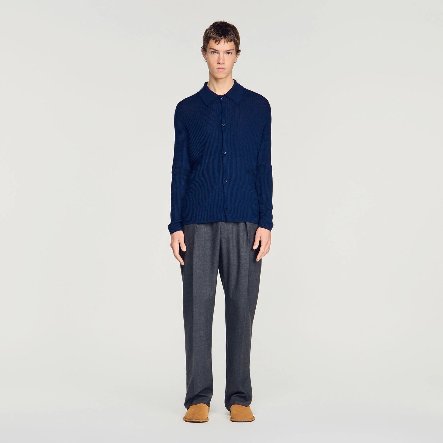 Cardigan Adam Rib Knit Shirt Royal Blue
