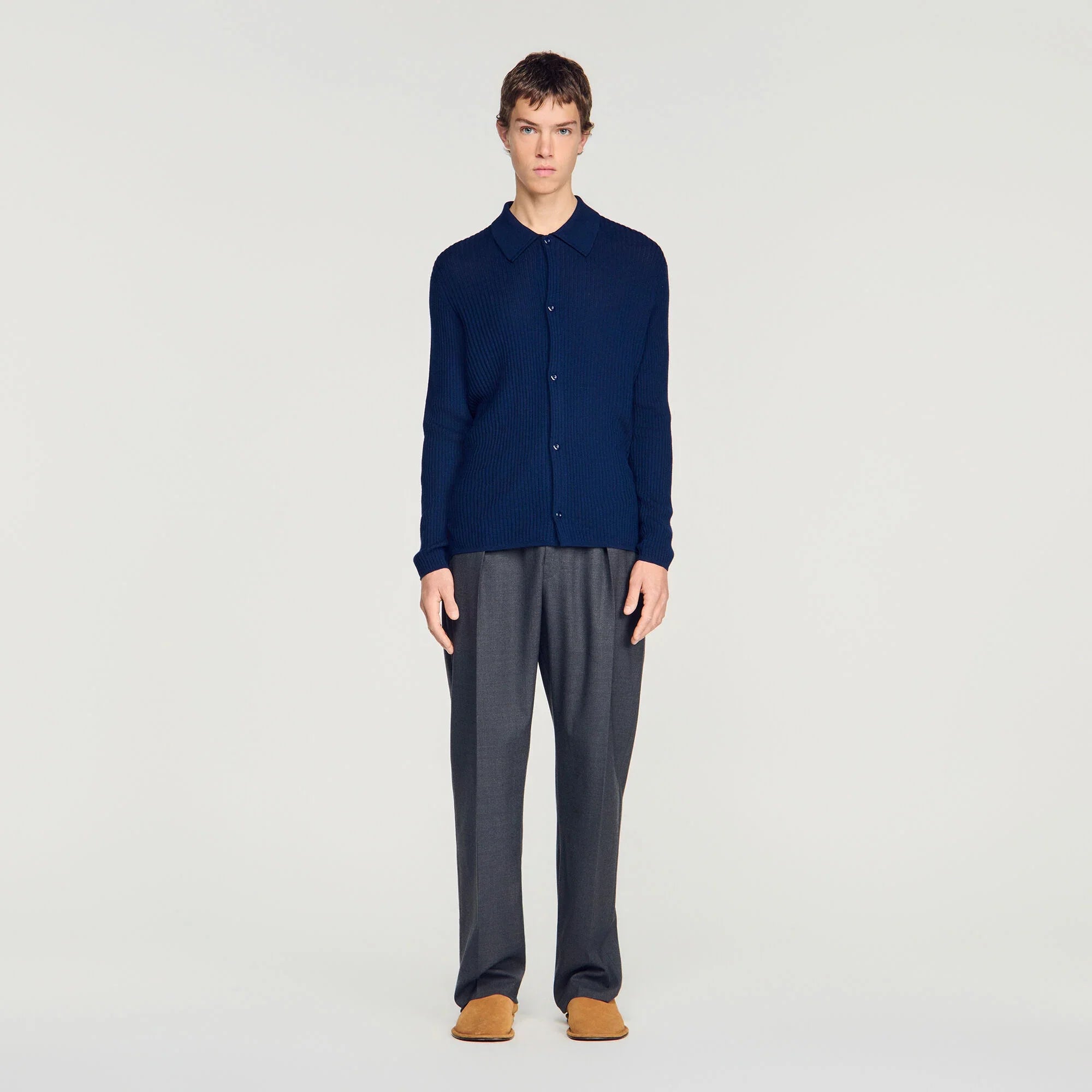 Cardigan Adam Rib Knit Shirt Royal Blue