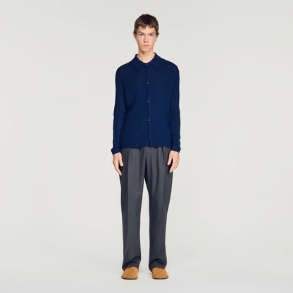 Cardigan Adam Rib Knit Shirt Royal Blue