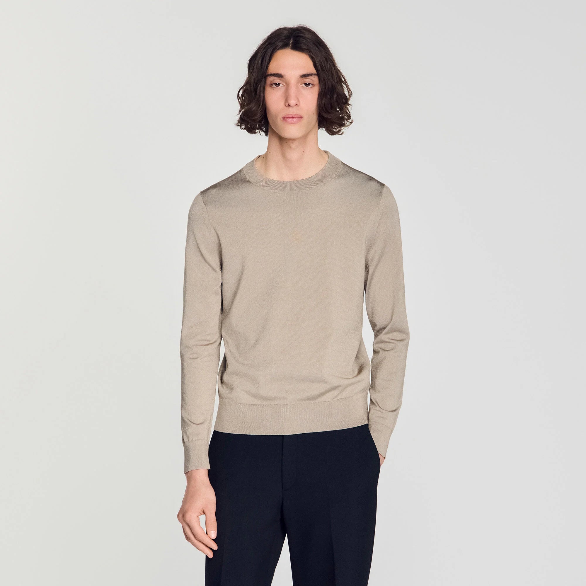 Pablo Crewneck Fine Knit Jumper Light Taupe
