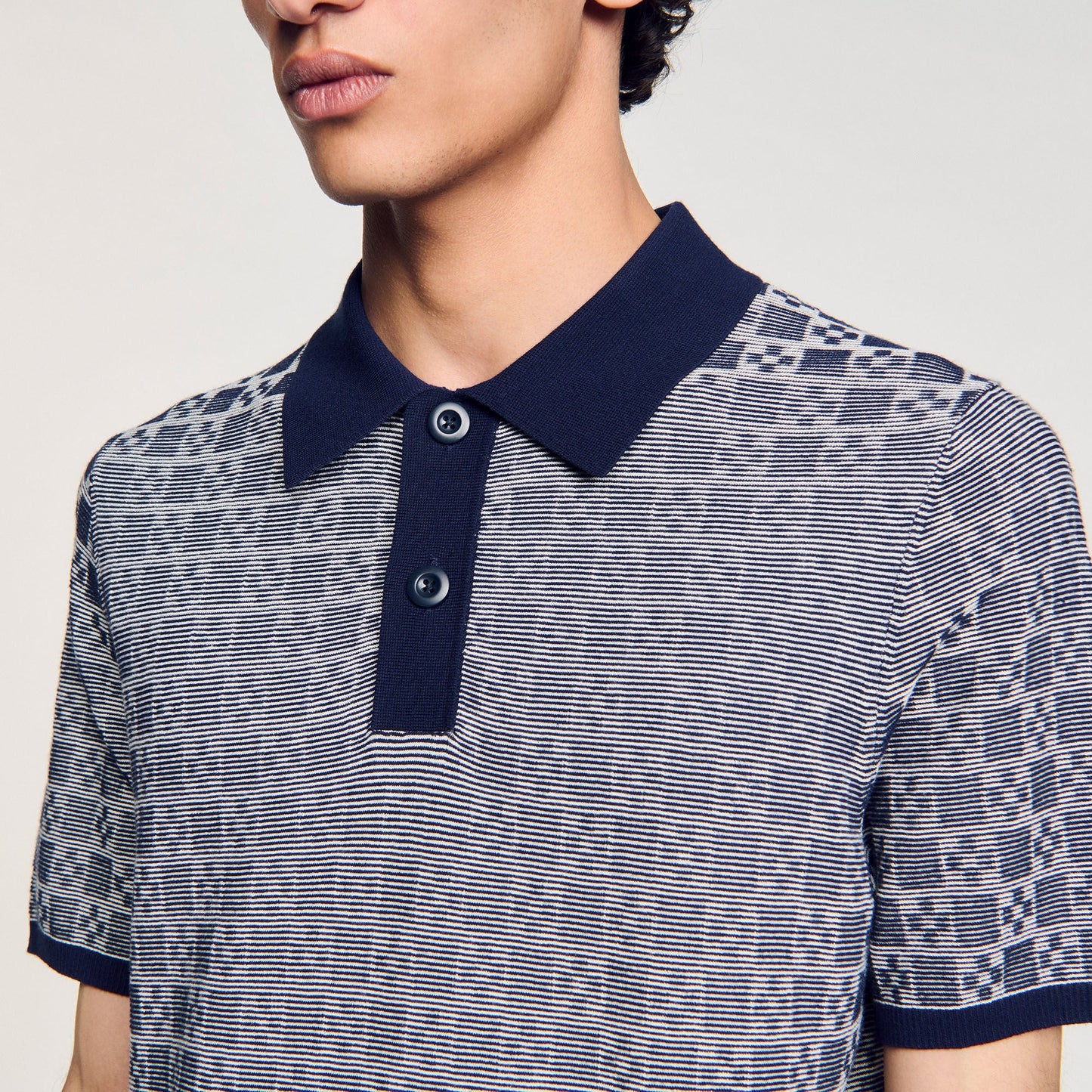  Cross Knit Polo Square Cross Polo Shirt Navy Blue