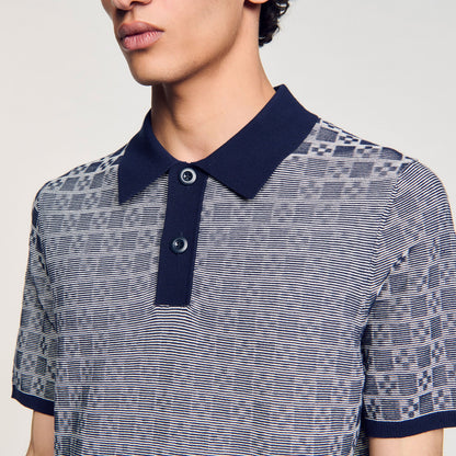  Cross Knit Polo Square Cross Polo Shirt Navy Blue