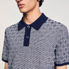  Cross Knit Polo Square Cross Polo Shirt Navy Blue