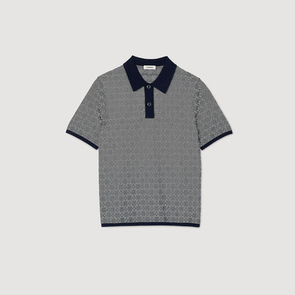  Cross Knit Polo Square Cross Polo Shirt Navy Blue