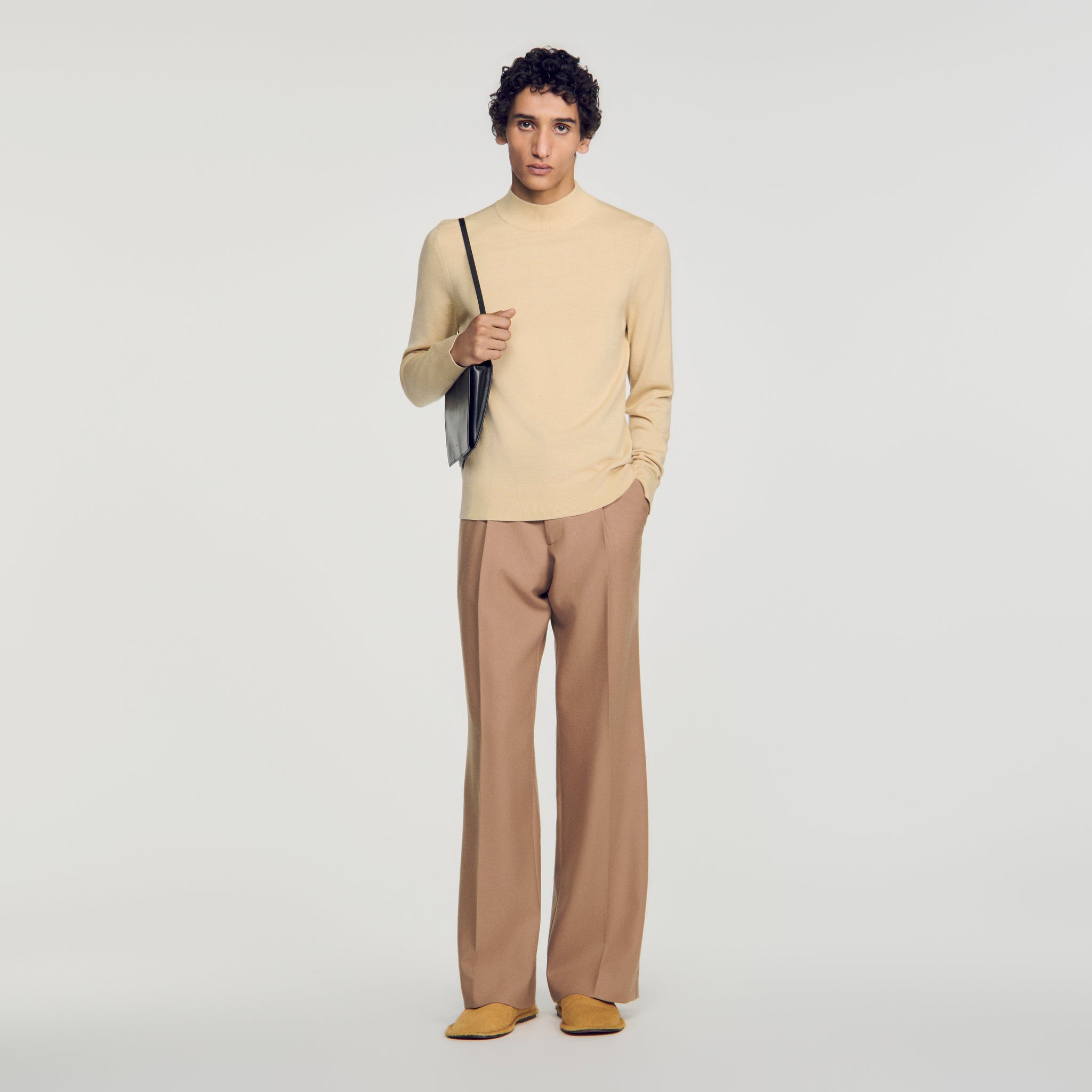 Industrial Wool jumper with standing collar Beige