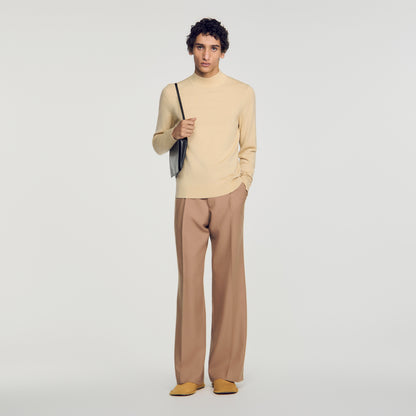 Industrial Wool jumper with standing collar Beige