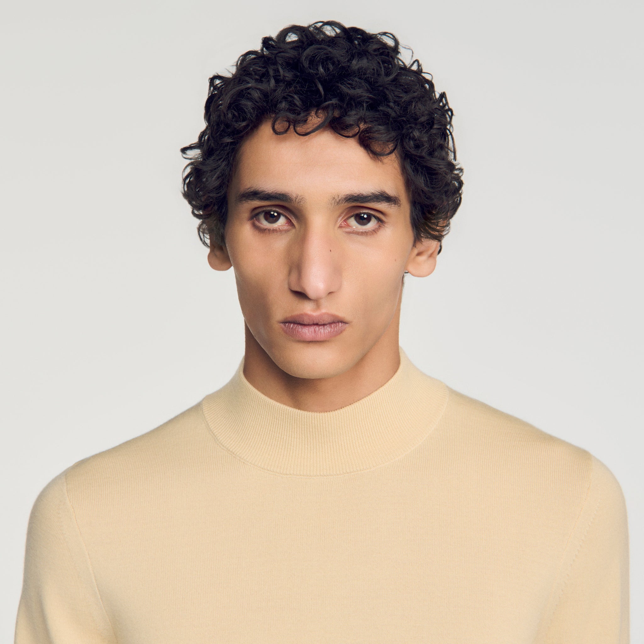 Industrial Wool jumper with standing collar Beige