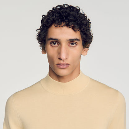 Industrial Wool jumper with standing collar Beige