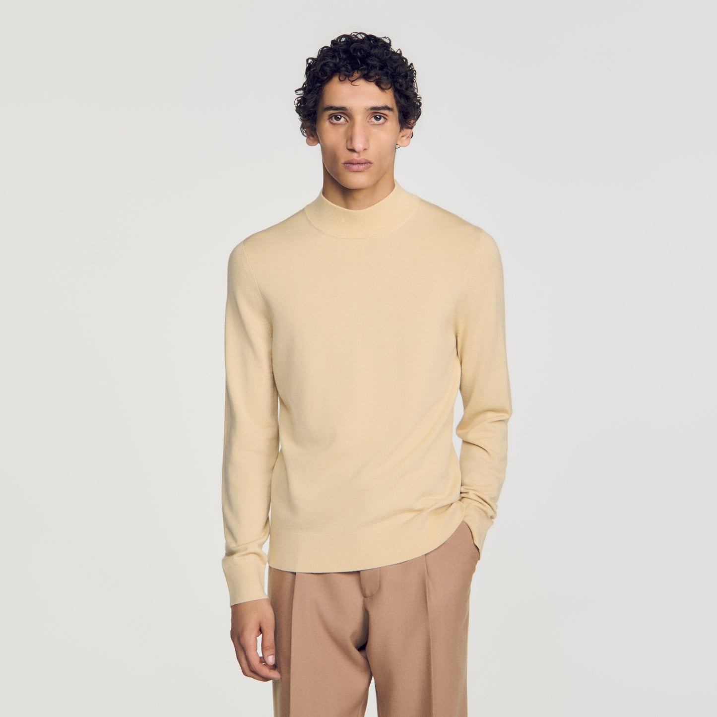 Industrial Wool jumper with standing collar Beige