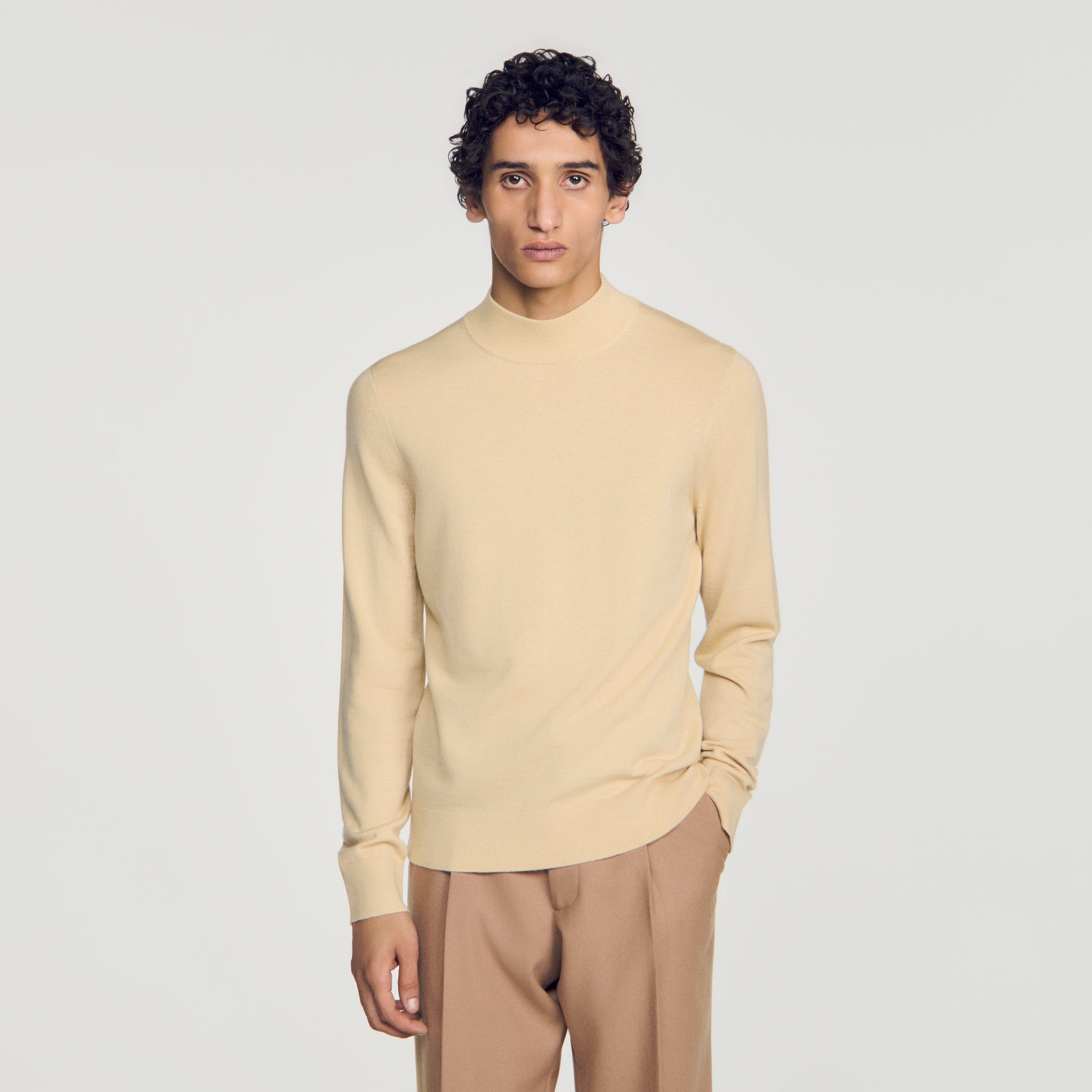 Industrial Wool jumper with standing collar Beige