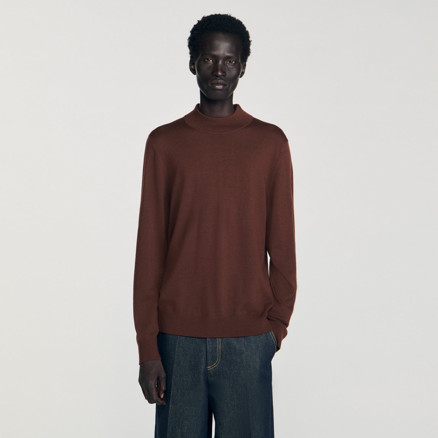 Industrial Wool jumper with high neck Cognac