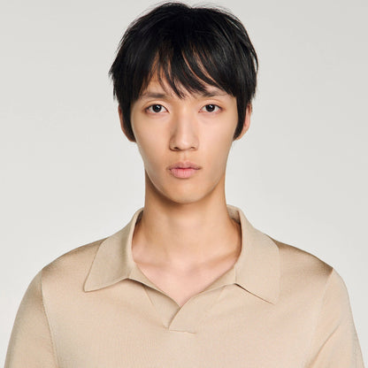 قميص بولو بأكمام قصيرة لون بيج