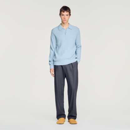 Leonardo Ribbed wool polo shirt Blue Sky