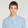 Leonardo Ribbed wool polo shirt Blue Sky